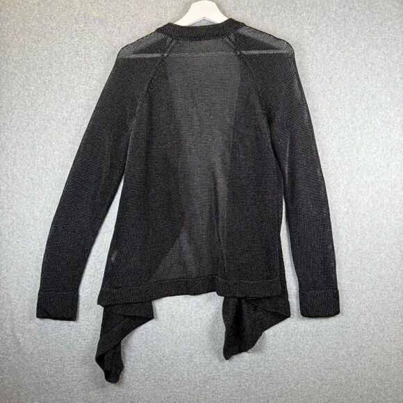 Vince Womens Medium Open Front Cardigan Sweater Black Metallic Waterfall Design - Picture 6 of 8